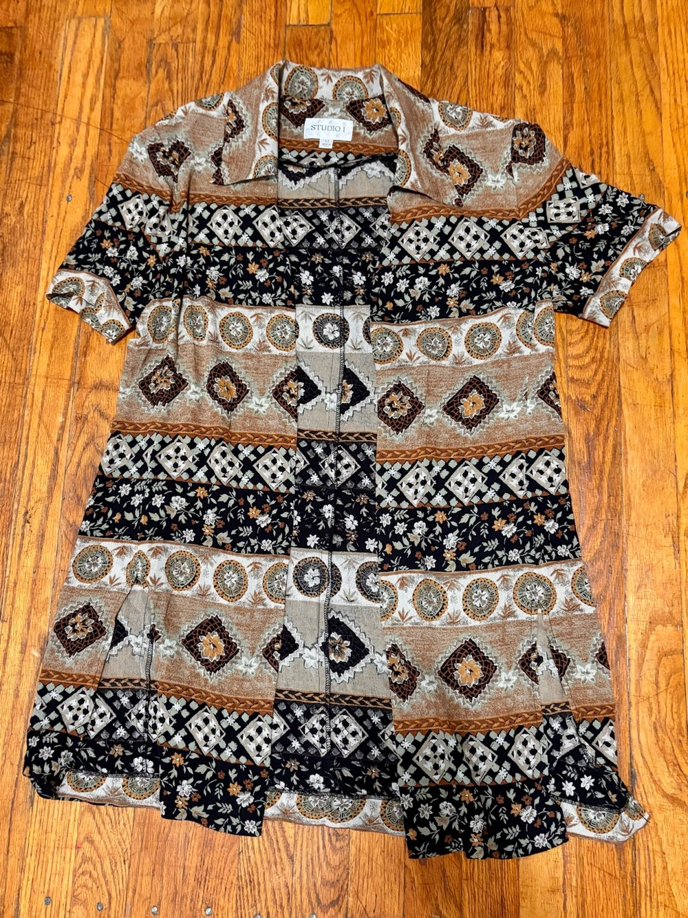 Studio I Vintage 90s Short Sleeve Duster Cardigan Size 12 Boho Floral